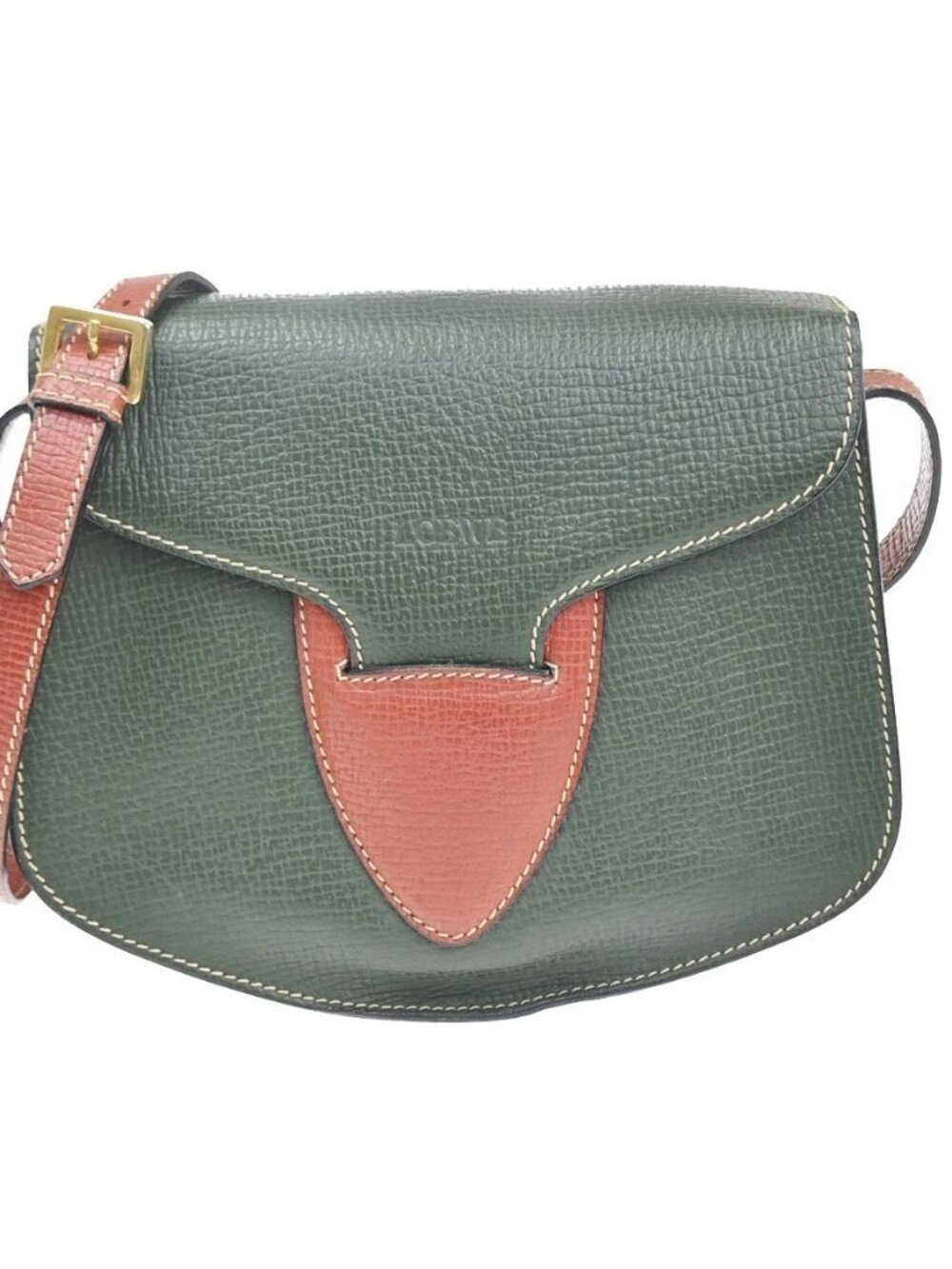 LOEWE Logo Barcelona Bicolor Shoulder Bag Leather Green Brown Italy 87KC777